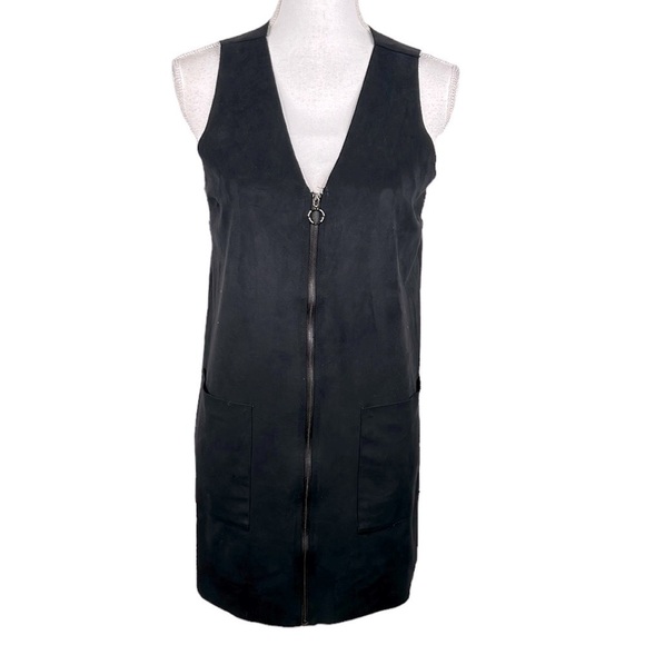 Naked Zebra Black Faux Suede Front Zipper Sleeveless Midi Dress Size Small - Picture 1 of 6